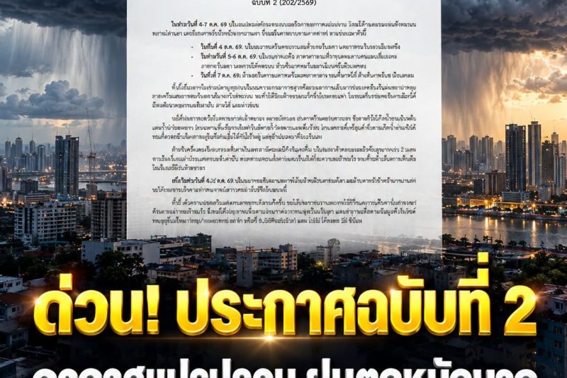 ด่วน! กรมอุตุฯ เตือนฉบับที่ 2 อากาศแปรปรวน ฝนตกหนักถึงหนักมาก เช็กพื้นที่เสี่ยงรับมือ 🌧️⚠️
