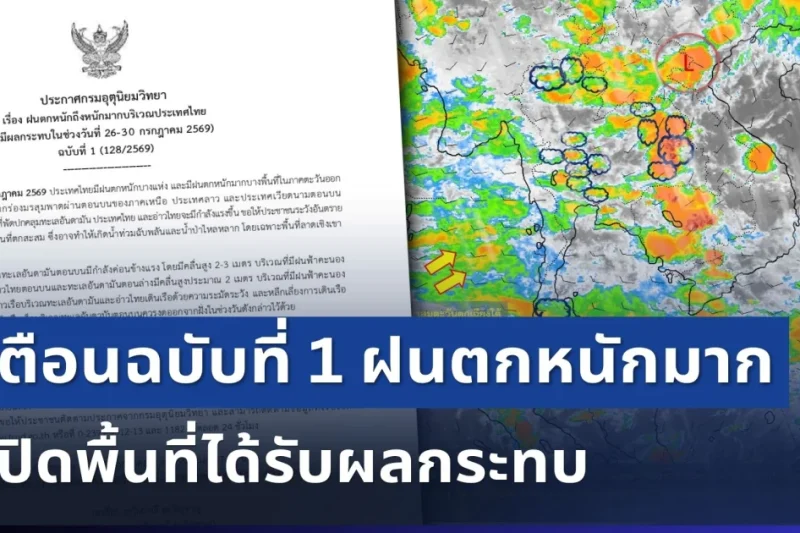 เตรียมรับมือ! ฝนจ่อมาอีกระลอก ประกาศเตือนฉบับ 1 ฝนตกหนักถึงหนักมาก เปิดพื้นที่ได้รับผลกระทบ